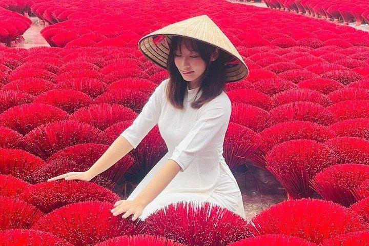 ハノイお香村陶器帽子作り列車通りとランチ
