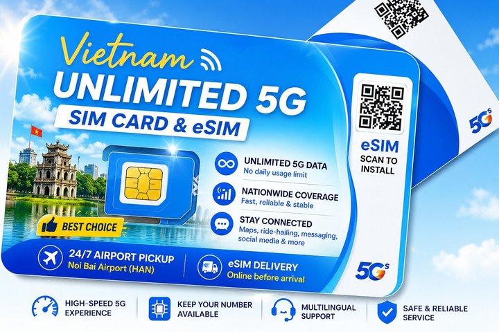 10 dage Ubegrænset 4G / 5G Data Vietnam eSIM og fysisk kort