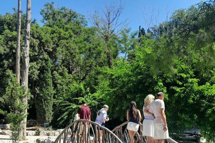 Atenas a través de las edades Jardines del estadio panateneo y café local