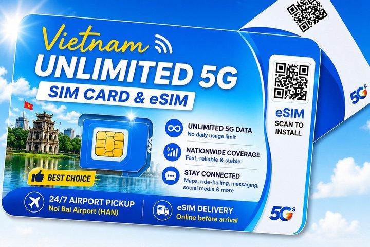 15 dage Ubegrænset 4G / 5G Data Vietnam eSIM og fysisk kort
