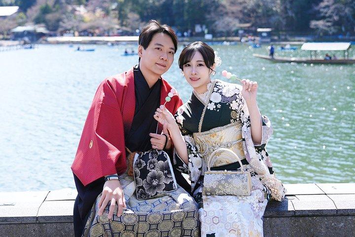 京都の嵐山着物レンタル、無料でヘアスタイリング