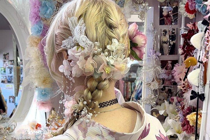 京都の嵐山着物レンタル、無料でヘアスタイリング