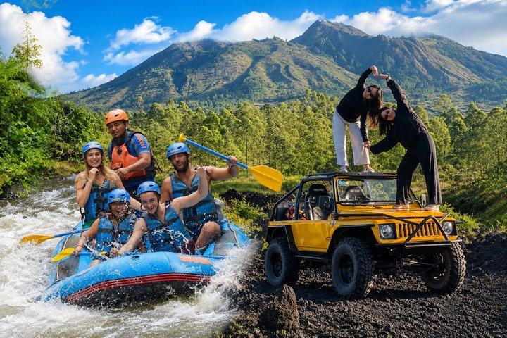 Bali Mount Batur Sunrise Jeep & Ubud Rafting sull'acqua bianca