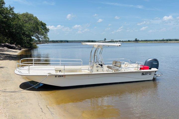 Croisière privée de bateau de faune du matin dans le marais salant de marée éloigné