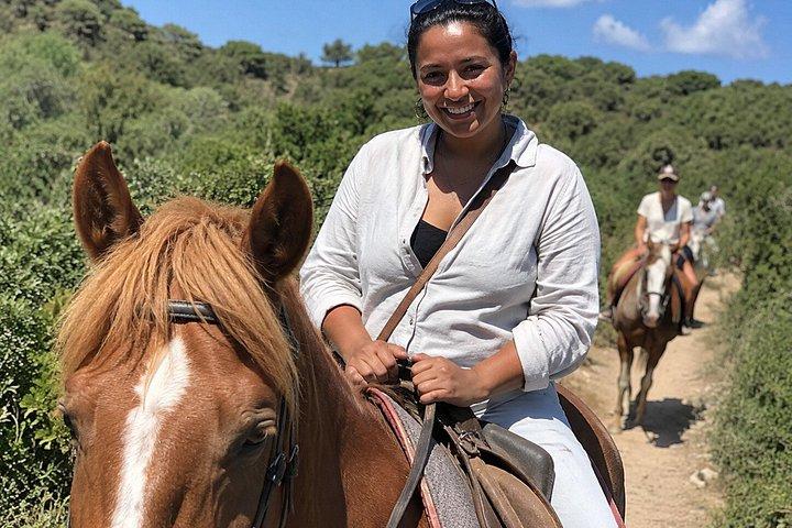 Menorca : 海岸の景色を望むカラ・ミチャナへの乗馬