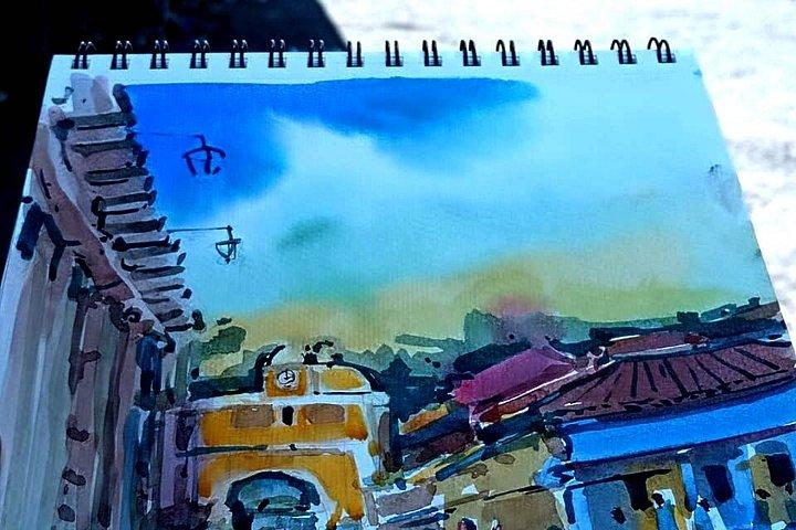 アンティグアグアテマラで水彩画のワークショップ - 屋外で絵を描く