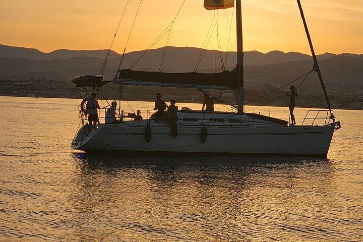 Marbella Sunset From Sailboat Dolphins with Drinks Snack Elan com