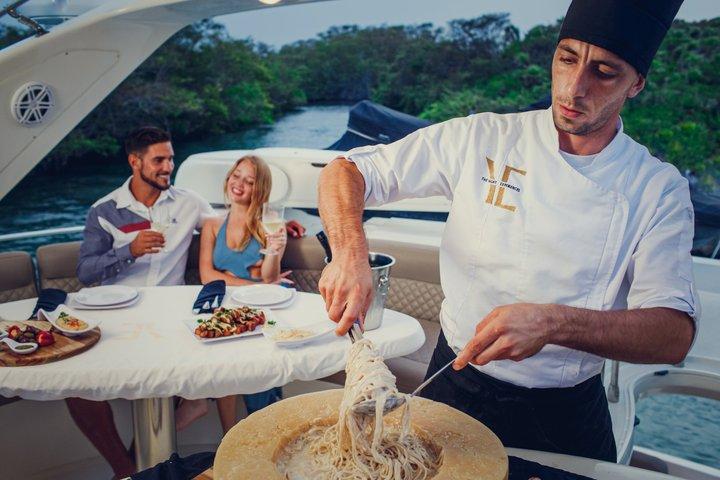 Private luxury catamaran in Tulum with snacks & open bar