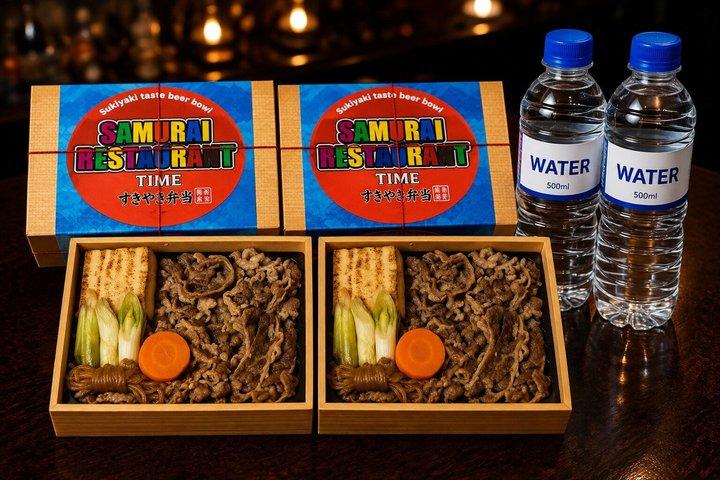 Sukiyaki bento+1 bottled water:Samurai Restaurant in Shinjuku 18+