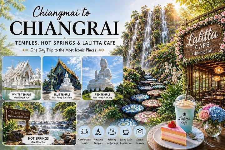 チェンライの白と青の寺院、ラリッタカフェとのロングネック