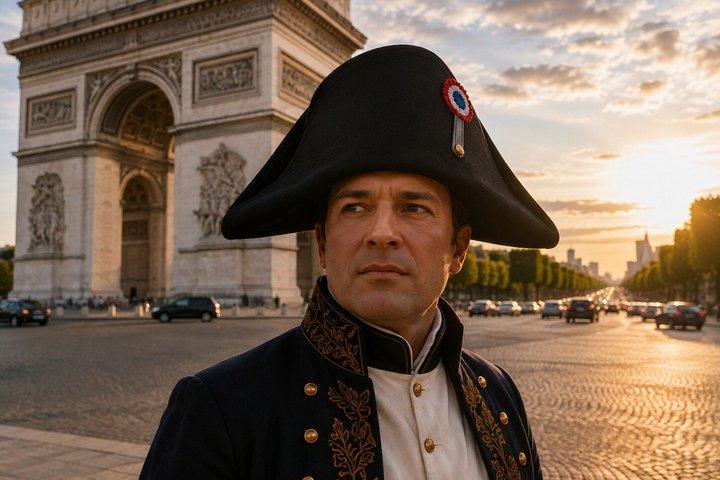 Runt Arc de Triomphe med Napoleon Unik Tur Av En Skådespelare