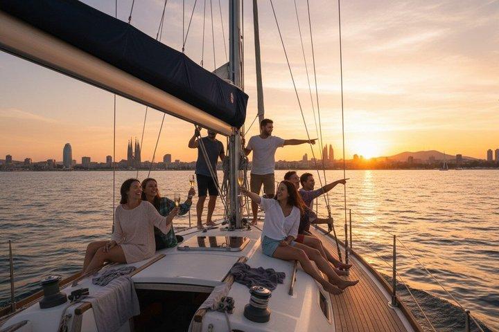 Escursione in barca a vela condivisa al tramonto a Barcellona