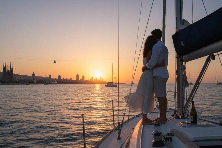 Escursione in barca a vela condivisa al tramonto a Barcellona