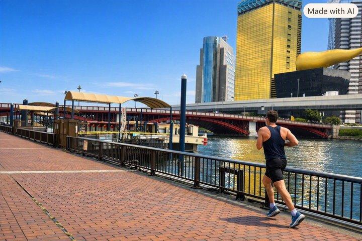 東京浅草川沿いランニングツアー（朝食と入浴付き）
