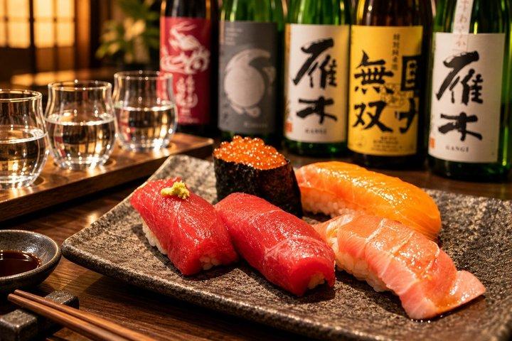 浅草の飲み放題のお酒とマグロ・サーモンの寿司おまかせ