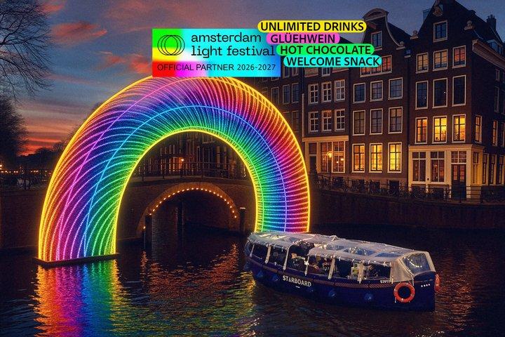 Ámsterdam: Barco Light Festival con opción ilimitada de bebidas y refrigerios