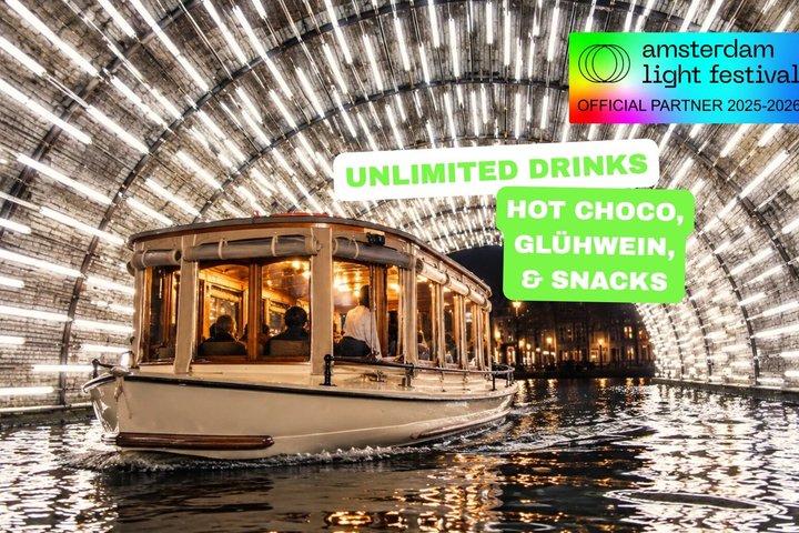 Amsterdam Light Festival : Crucero climatizado con bebidas calientes & bocado