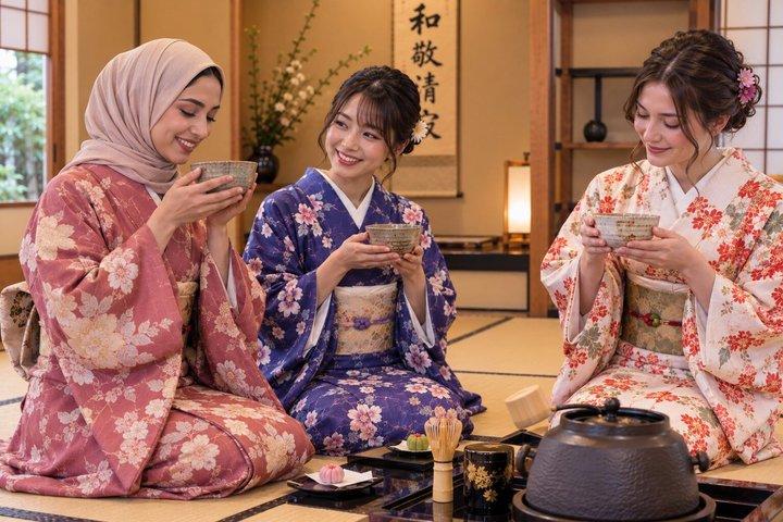 京都：着物と伝統的な抹茶茶道