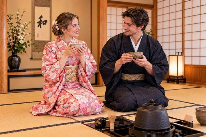 京都：着物と伝統的な抹茶茶道