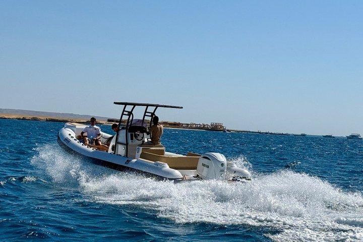 ハルガダプライベートスピードボートイルカ、シュノーケリング、ホワイトアイランド