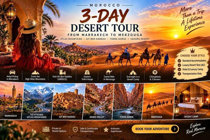 3-dages Marrakech til Merzouga ørkenrundtur med kamelridning