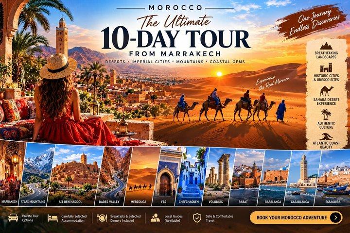 Tour di 10 giorni in Marocco da Marrakech: Deserto, Fes e città costiere