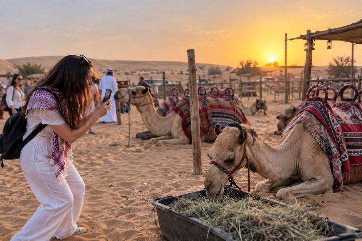 ドバイ砂漠サファリ（ダートバッシング、ラクダ乗り、BBQディナー付き）
