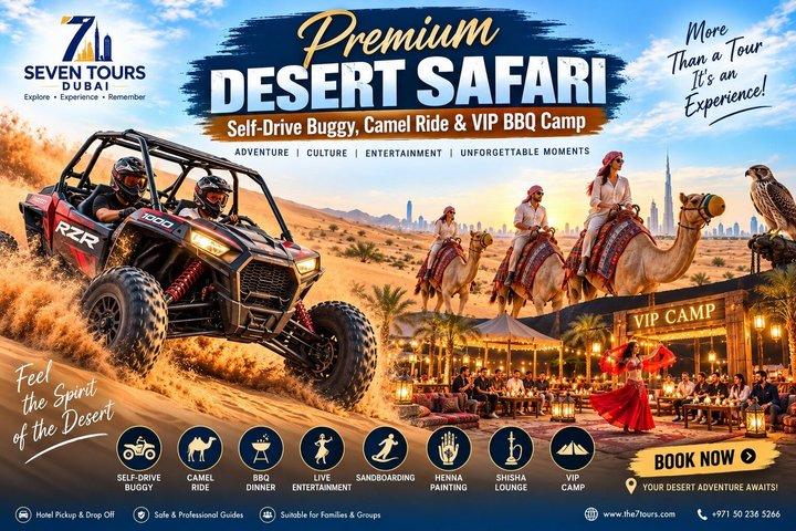Premium Wüstensafari: Selbstfahrer-Buggy Kamelritt & VIP-BBQ-Camp
