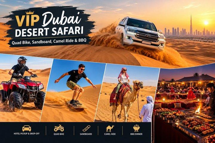 Dubai Wüstensafari: Quad Bike, Sandboard & Kamelritt mit BBQ