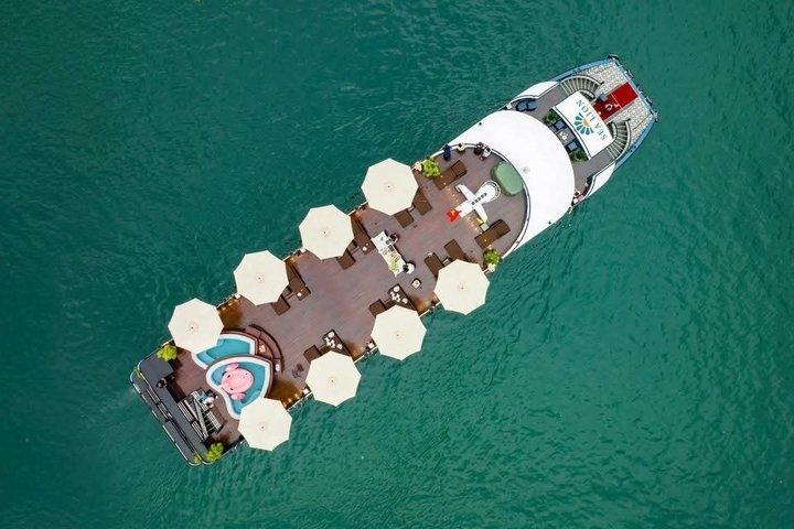 ハノイ最新5-スターズクルーズハロン湾-ビュッフェ、ジャグジー、送迎