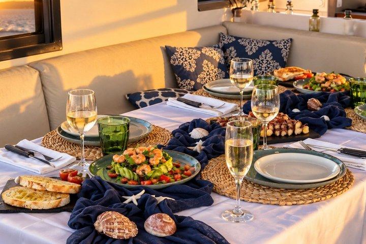Dîner sur catamaran au coucher du soleil étoilé : Expérience chef privé