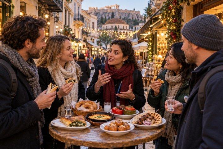 Tour gastronómico navideño de Atenas y paseo por tabernas históricas
