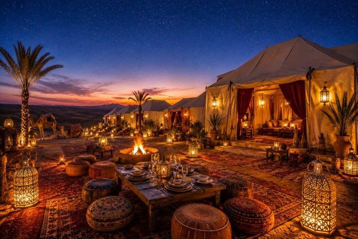 Agafay Desert Overnight Camel Ride Sunset & Dinner Show with pool