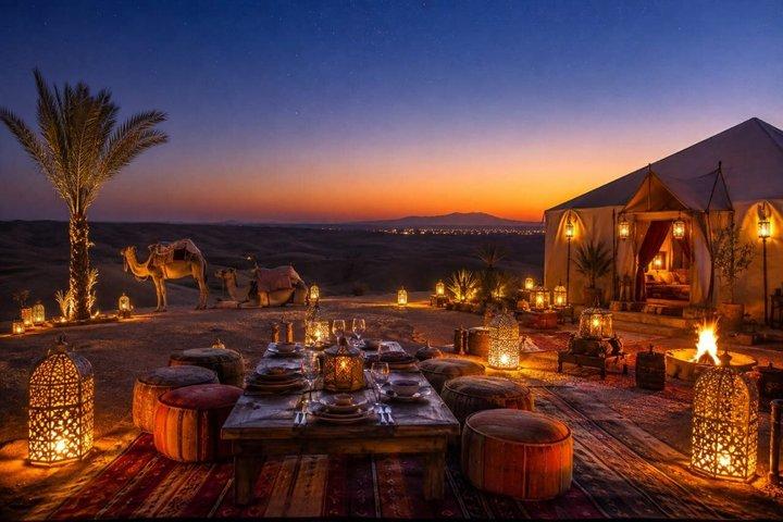 Agafay Desert Overnight Camel Ride Sunset & Dinner Show with pool