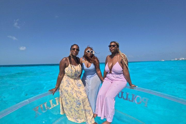 Transparent Boat Tour in Cancun Coral Reefs and Swimming
