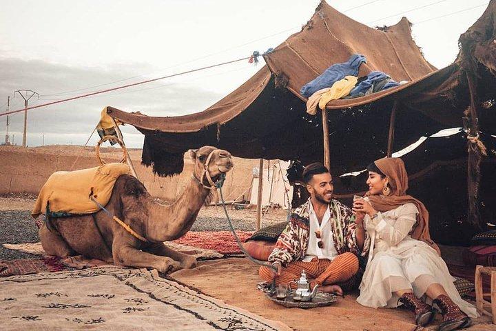 Agafay desert dinner camel ride berber camp sunset