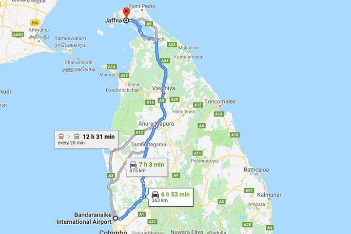 Transfer privato dall'aeroporto di Colombo (CMB) a Jaffna City