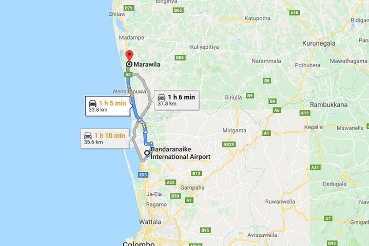 Transfert privé de l'aéroport de Colombo (CMB) à Marawila City