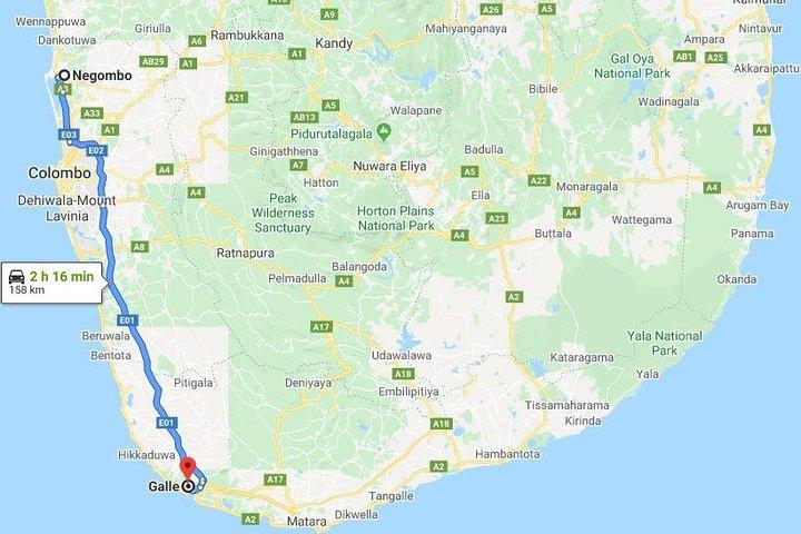 ネゴンボ市からゴール市へのプライベート送迎