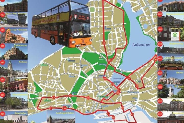 City tour of Hamburg in a double-decker bus Hopp on / Hopp off day ticket