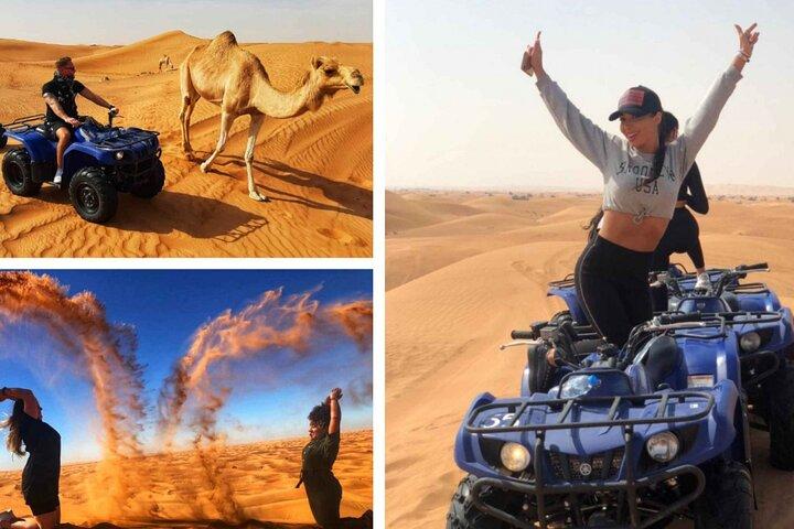 Safari di dessert mattutino premium con quad, sandboarding e dune bashing