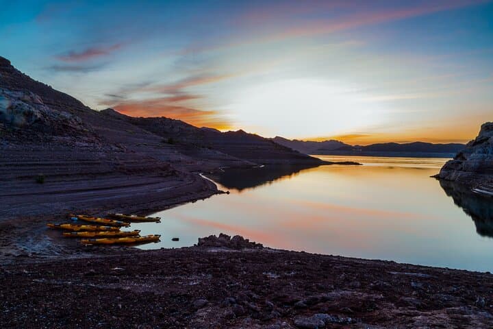 Lake Mead Sunset Kayak Tour with Dinner, Swim and Campfire