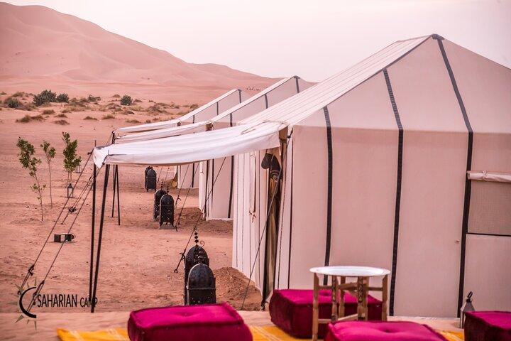 Noche mágica en Saharian Luxury Camp en Merzouga y Camel Trek