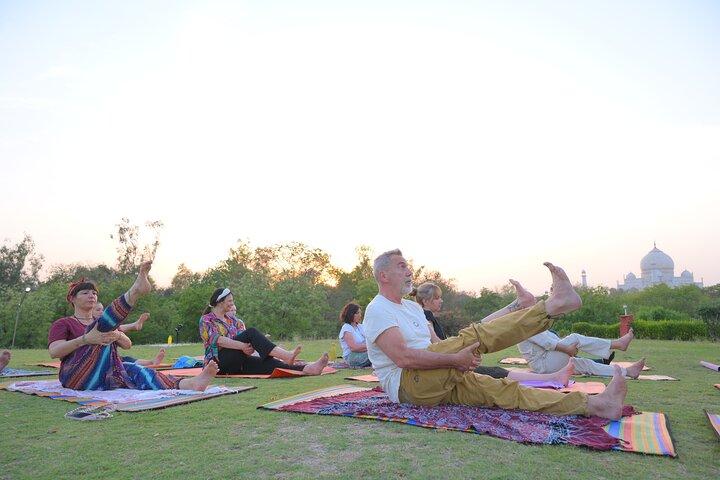 Yoga Class with Taj Mahal Backdrop