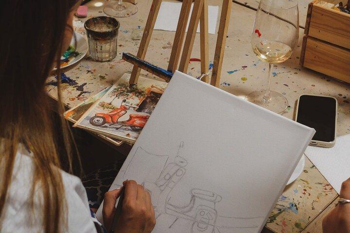 Italian Paint and Wine Experience Art Class in Rome with Pizza