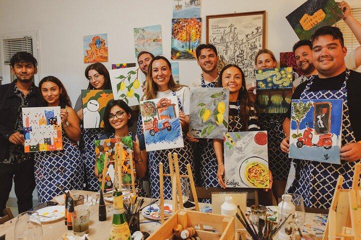 Italian Paint and Wine Experience Art Class in Rome with Pizza