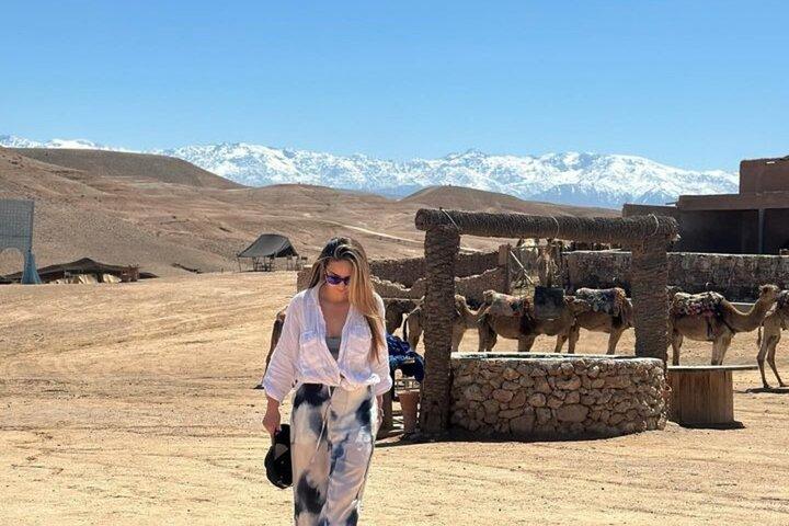 Sunset Camel Ride experience in the Agafay rocky Desert.