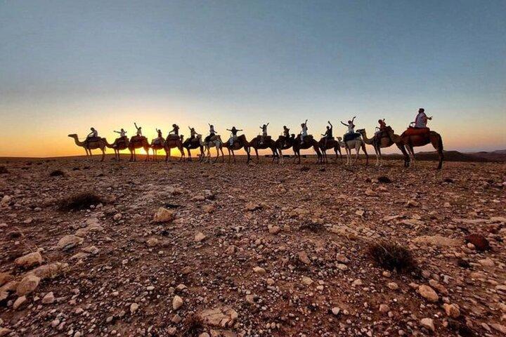 Sunset Camel Ride experience in the Agafay rocky Desert.