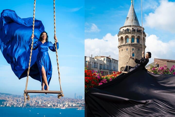 Flying Dress Rooftop Photoshoot in Istanbul (2Concepts, 1dress)