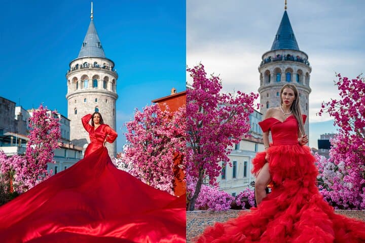 Flying Dress Rooftop Photoshoot in Istanbul (2Concepts, 1dress)